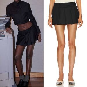 NWT Aya Muse Black Myca Mini Pleated Skirt Low Rise 100% Wool size XS